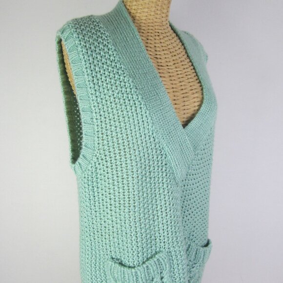 Vtg Jack Winter Women M Mint Green Oversized Sweater Vest V Neck Handknit Textur - Picture 5 of 8